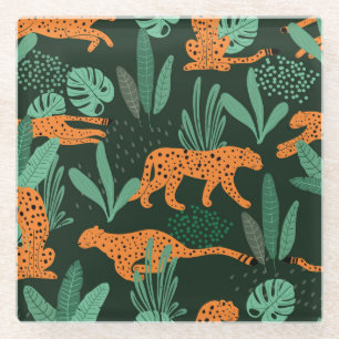 Cheetah Exotic: Tropical Summer Seamless. Glass Coaster