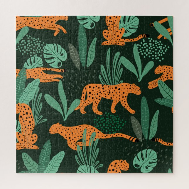 Cheetah Exotic: Tropical Summer Seamless. Jigsaw Puzzle (Vertical)
