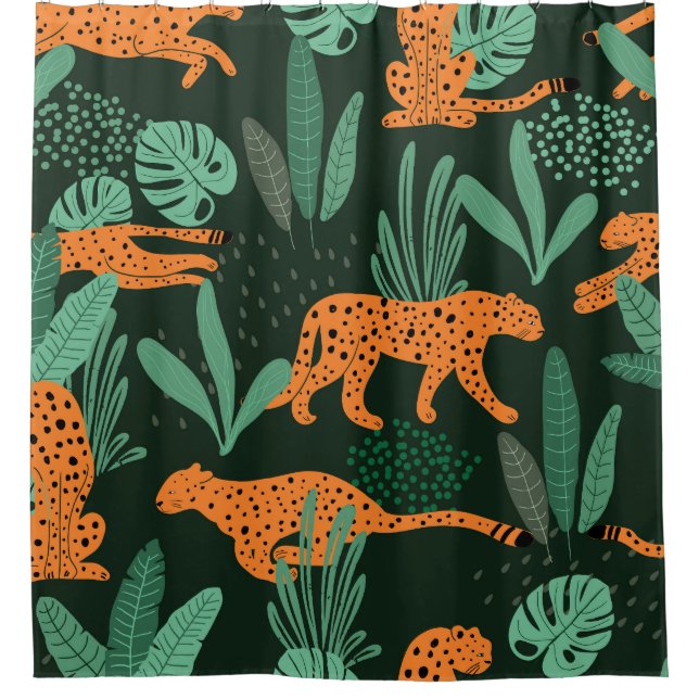 Cheetah Exotic: Tropical Summer Seamless. Shower Curtain (Front)