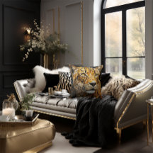 Cheetah Face Mosaic Cat Stylish Black & Gold