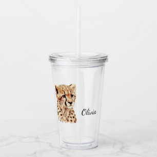 Cheetah Face Personalised Acrylic Tumbler