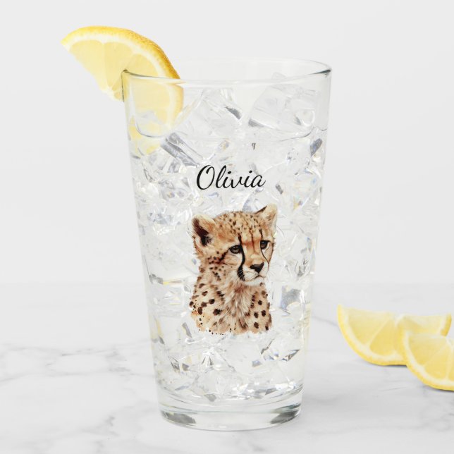Cheetah Face Personalised Glass (Front Ice)