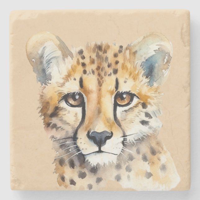 Cheetah Face Stone Coaster (Front)