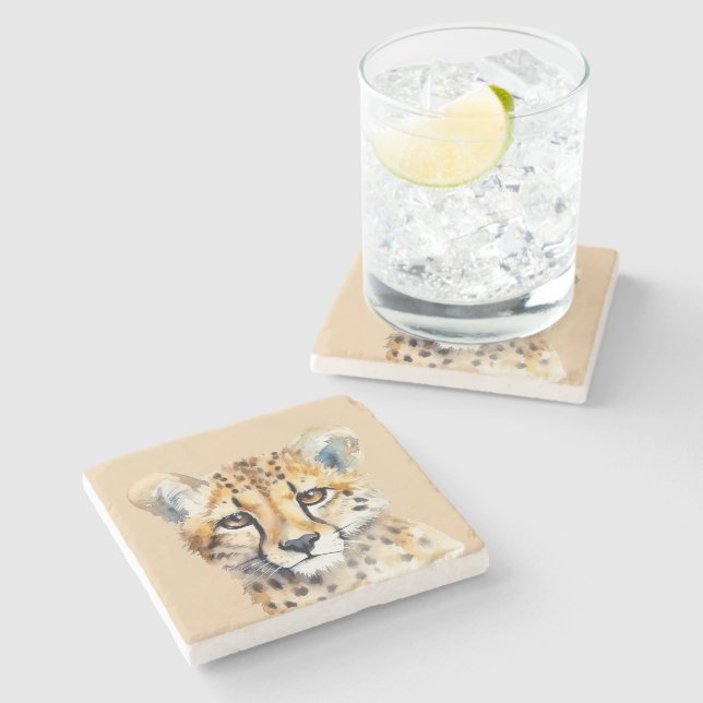 Cheetah Face Stone Coaster (Side)