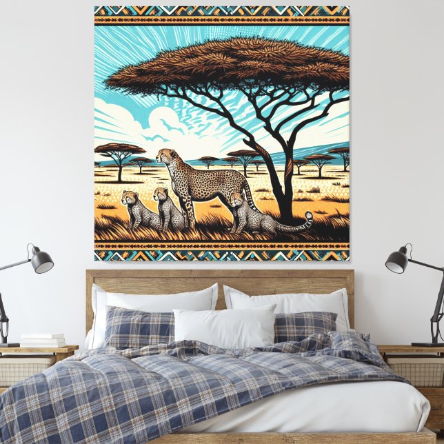 cheetah family in the serengeti canvas print (Insitu(Bedroom))