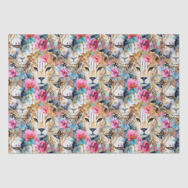 Cheetah Floral Boho Watercolor Pattern Tissue Paper (Front)