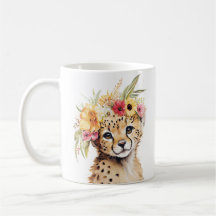 Cheetah Flower Crown Art Watercolor Safari Floral