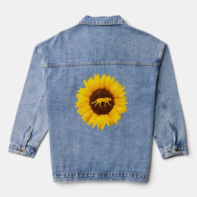 Cheetah  For Women Men Cougar Canine Sunflower  Denim Jacket (Back)