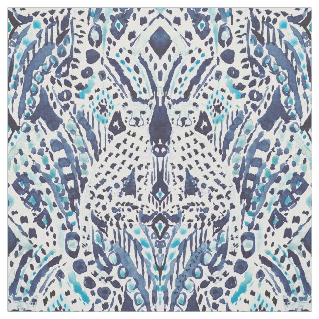 CHEETAH FRIEND Ikat Tribal in Indigo Fabric (Swatch)