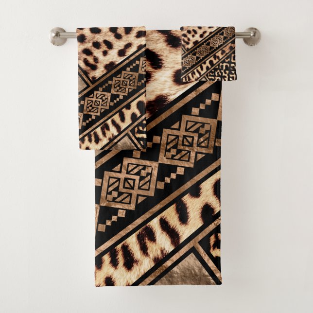 Cheetah Fur with Ethnic Ornaments Bath Towel Set (Insitu)