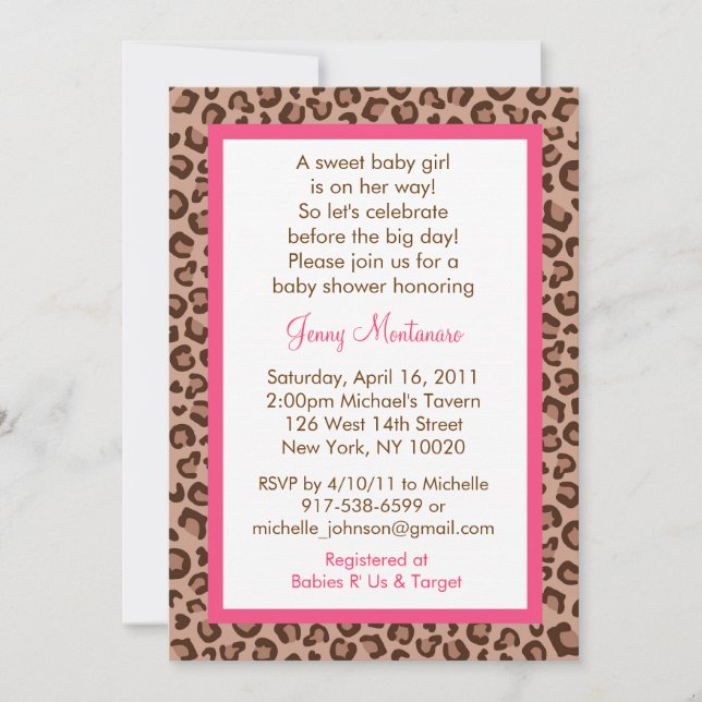 Cheetah Girl Animal Print Baby Shower Invitations (Front)
