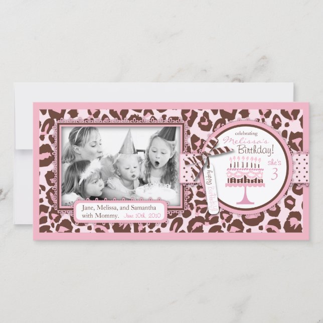 Cheetah Girl Birthday Photo Card (Front)