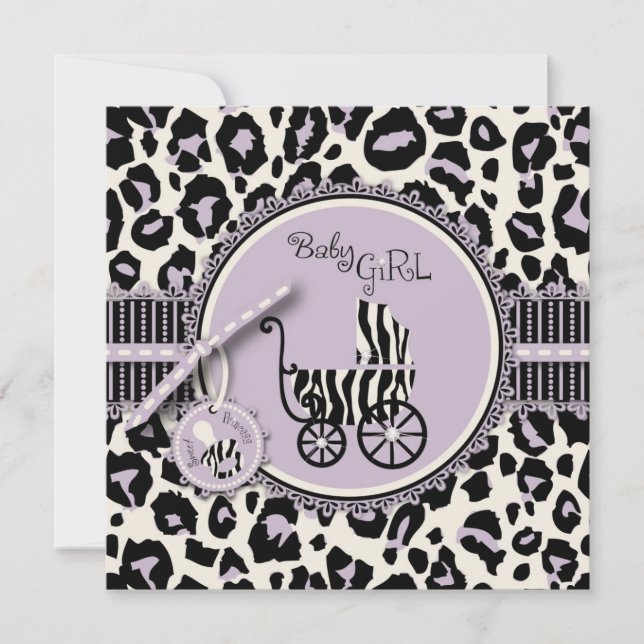 Cheetah Girl Invitation Square Lilac (Front)