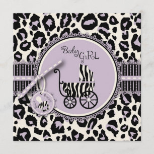 Cheetah Girl Invitation Square Lilac