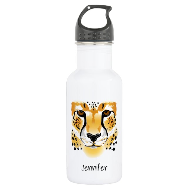 cheetah head close-up illustration 532 ml water bottle (Front)