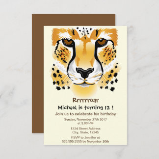 cheetah head close-up illustration birthday party invitation