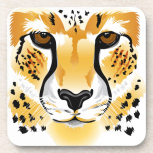 cheetah head close-up illustration coaster