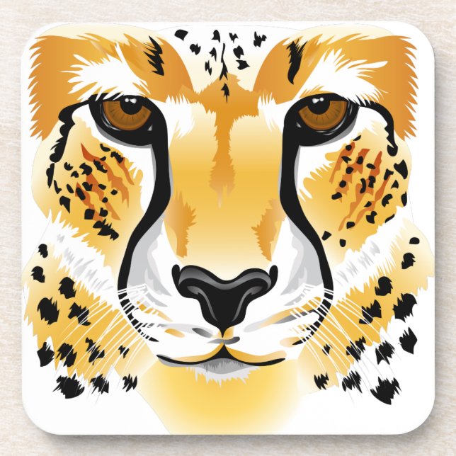 cheetah head close-up illustration coaster (Front)