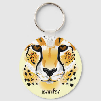 cheetah head close-up illustration name key ring