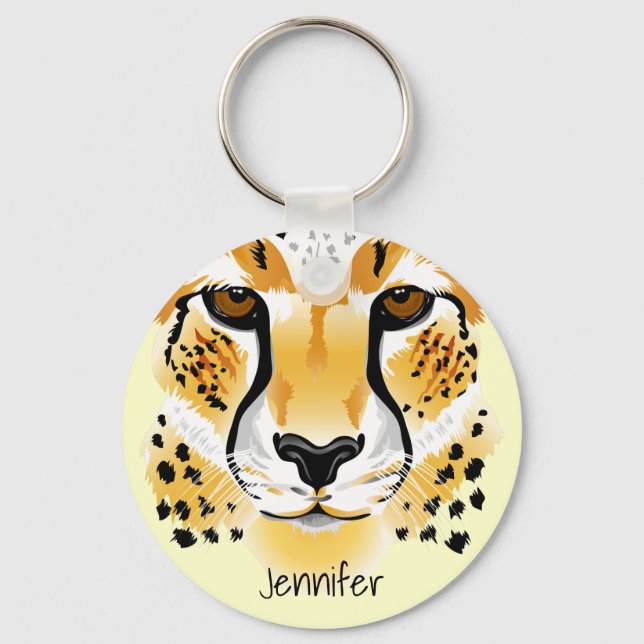 cheetah head close-up illustration name key ring (Front)