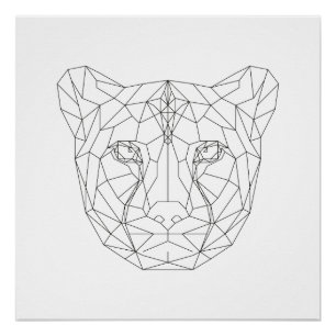 Cheetah Head Geometric Black & White Modern Art Poster
