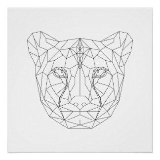 Cheetah Head Geometric Black & White Modern Art Poster