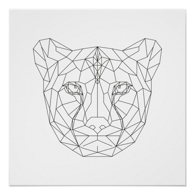 Cheetah Head Geometric Black & White Modern Art Poster (Front)