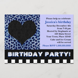 Cheetah Heart Birthday Party - Blue Invitation
