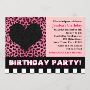Cheetah Heart Birthday Party - Pink Invitation