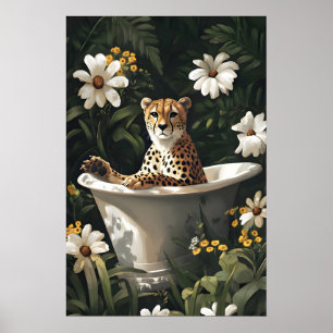 Cheetah In Bathtub Poster, Funny Animal Poster