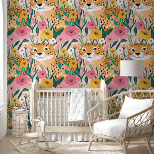 Cheetah in Lisianthus: The Elegant Blooms of Grace Wallpaper