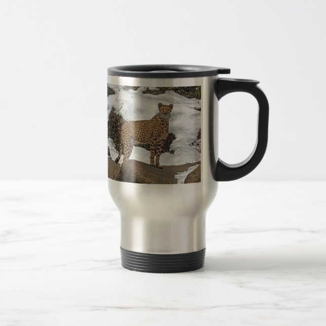 Cheetah in Snow Travel Mug (Right)