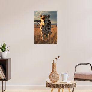 Cheetah in the Golden Savannah Poster