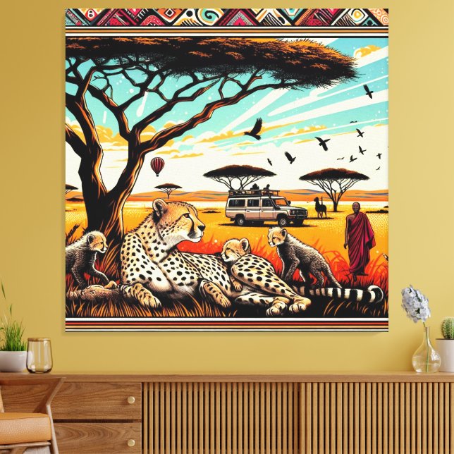 cheetah in the serengeti canvas wall frame (Insitu(LivingRoom))