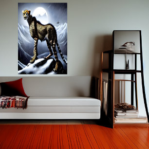 Cheetah in the snowy mountain   AI Art  Poster