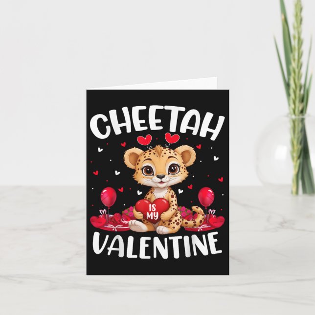 Cheetah Is My Valentine Love Hearts Cheetah Valent Card (Front)