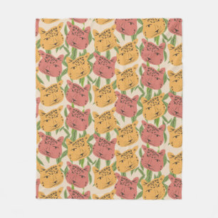 Cheetah Jungle Plants Greenery Coral Green Fleece Blanket