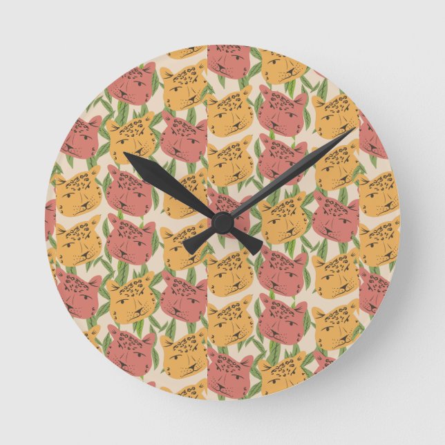 Cheetah Jungle Plants  Greenery Coral Green    Round Clock (Front)