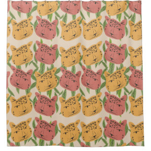 Cheetah Jungle Plants  Greenery Coral Green    Shower Curtain