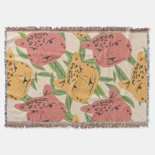 Cheetah Jungle Plants  Greenery Coral Green Throw Blanket