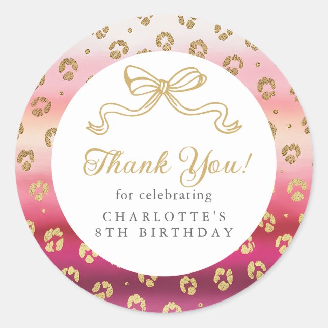 Cheetah Leopard Birthday Party Thank You Classic Round Sticker (Front)