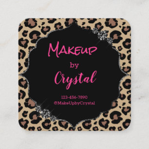 Cheetah Leopard Diamond Pink Sparkle Glimmer Square Business Card