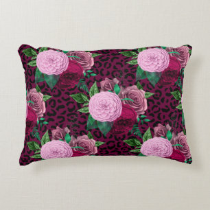 Cheetah Leopard Floral Flower Pattern Decorative Cushion