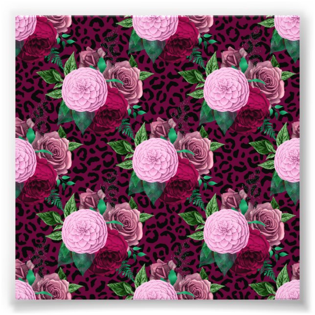 Cheetah Leopard Floral Flower Pattern Photo Print (Front)