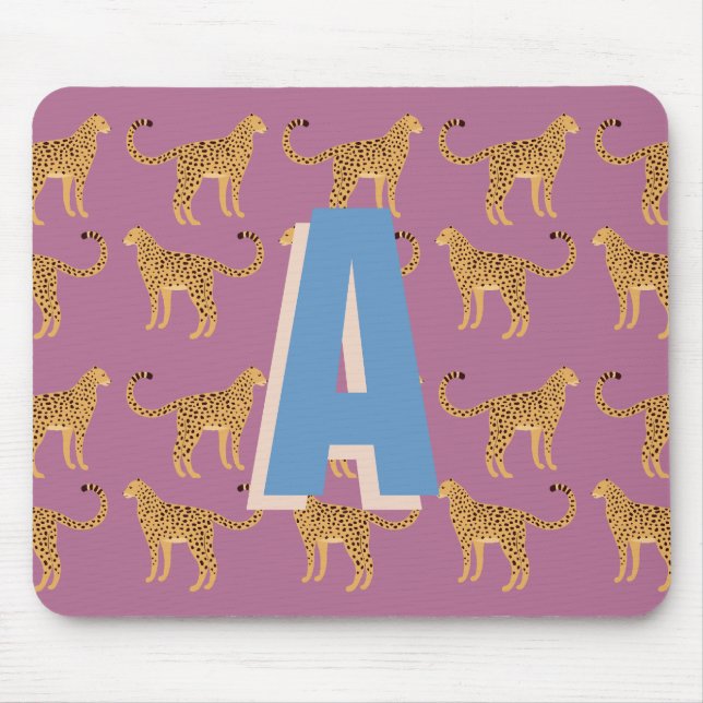 Cheetah, leopard pink monogrammed mouse mat (Front)