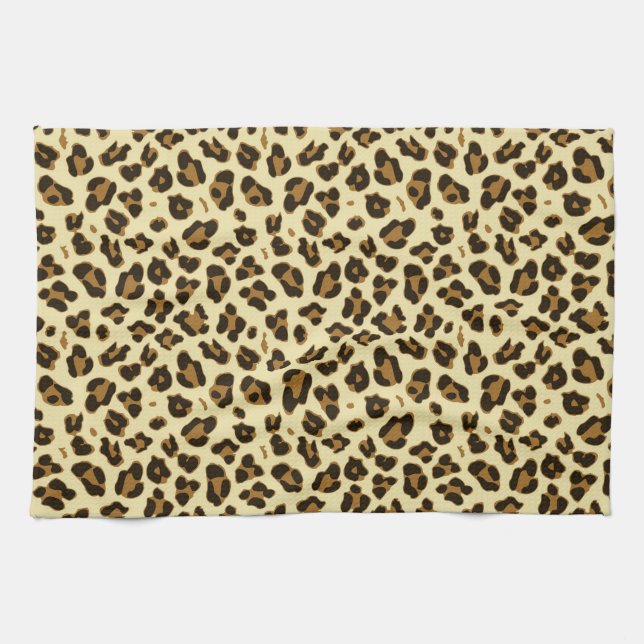 Cheetah Leopard Print Black Brown Spots Pattern Tea Towel (Horizontal)