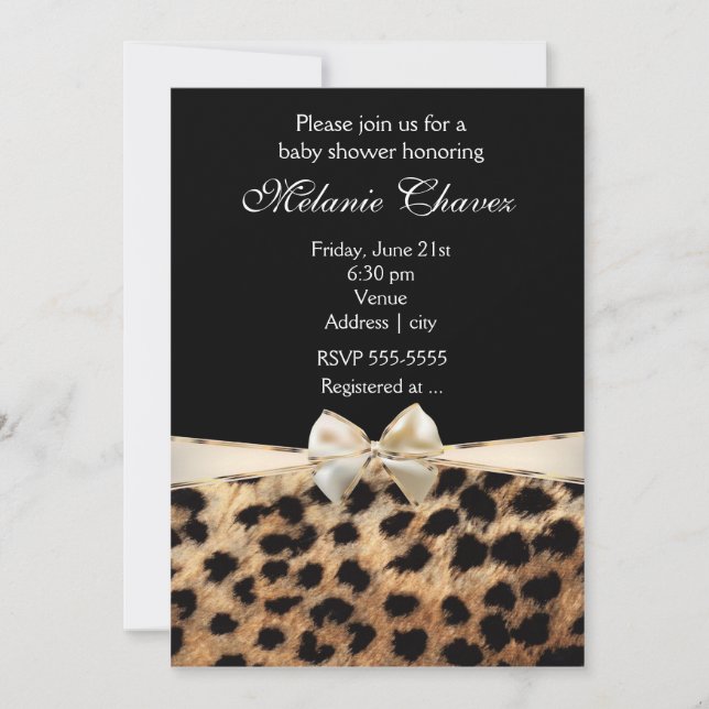 Cheetah Leopard Print Gold Bow Glam Invitation (Front)