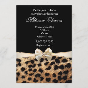 Cheetah Leopard Print Gold Bow Glam Invitation