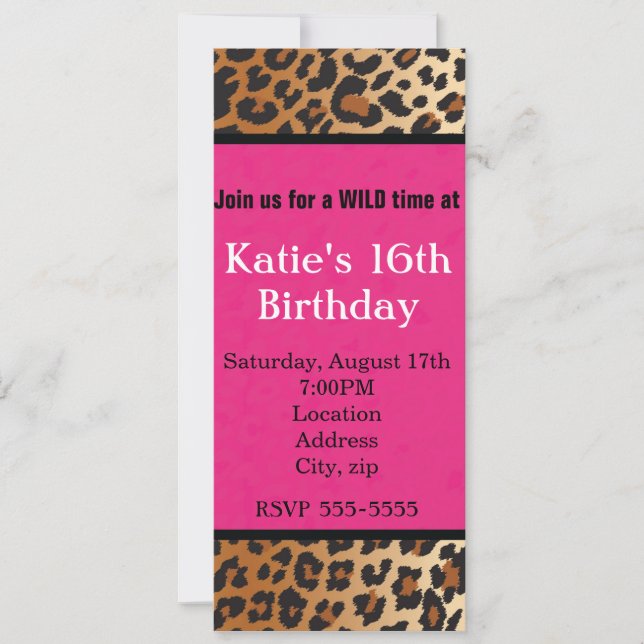Cheetah Leopard Print Hot Pink Party Invitation (Front)