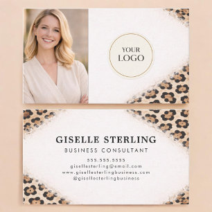 Cheetah Leopard Print Logo Photo Professional Business Card